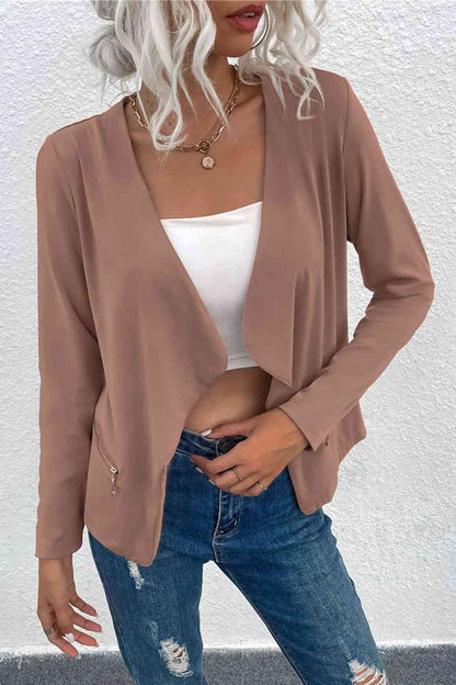 Norvielle Damen Cardigan Offen Reißverschluss Taschen Beige - Norvielle
