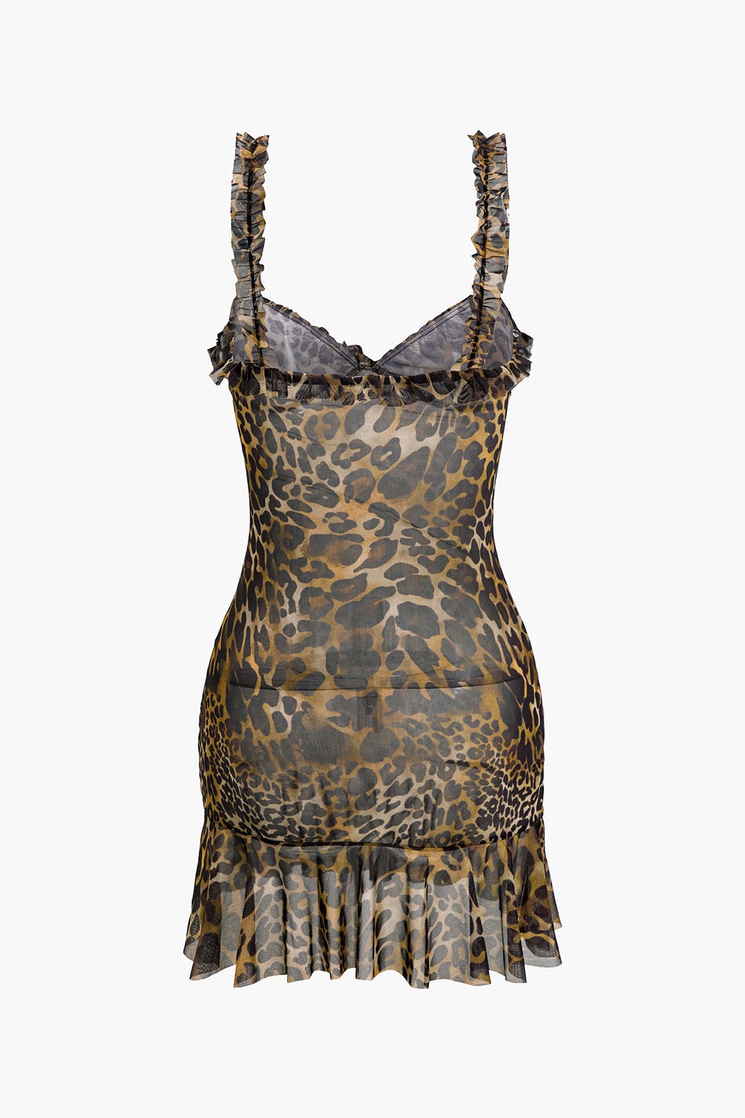 Damen Minikleid Leopard-Print Rüschen