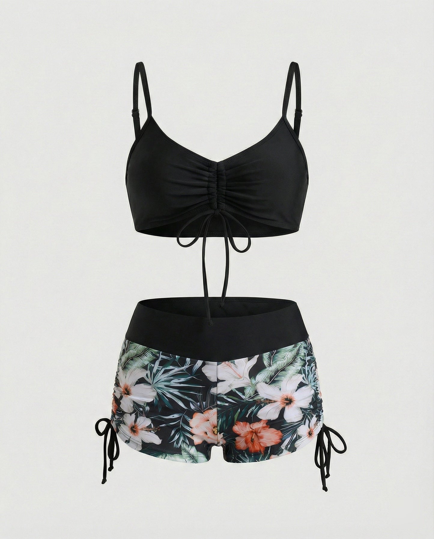 Damen Bikini 2-teilig Grün Blumenmuster Hohe Taille
