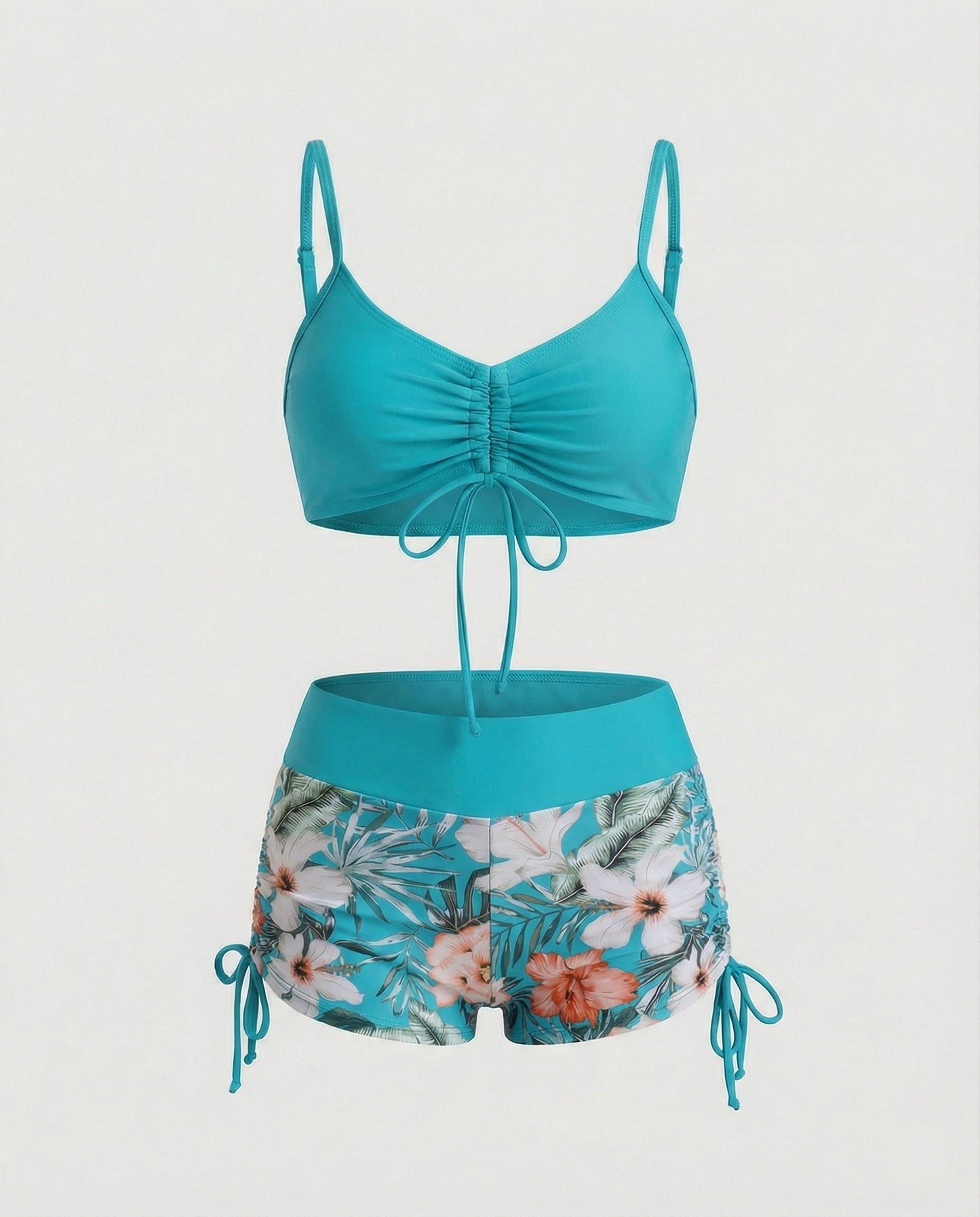 Damen Bikini 2-teilig Grün Blumenmuster Hohe Taille