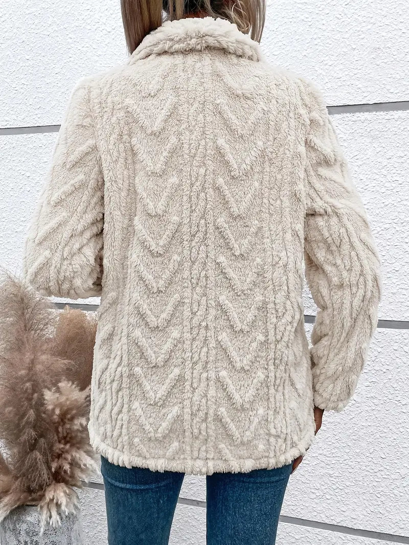 Damen Teddyjacke Weiß Plüschfell Elegante Passform