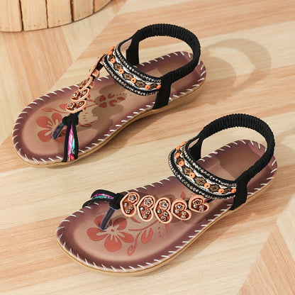 Damen Flache Sommer Schuhe Blumenmuster Riemen