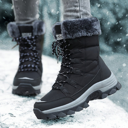 Damen Winterstiefel Warm Fellkragen Profilsohle