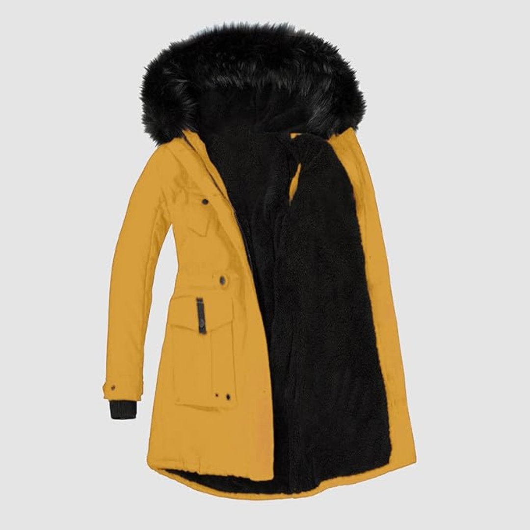 Damen Winterjacke Lang Kunstfellbesatz