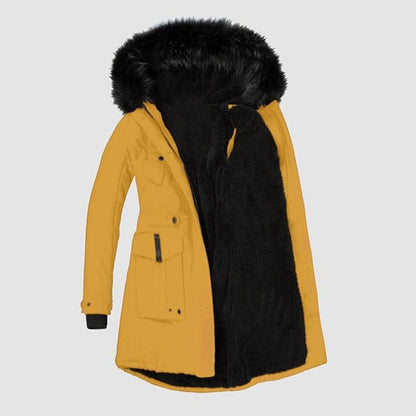 Damen Winterjacke Lang Kunstfellbesatz