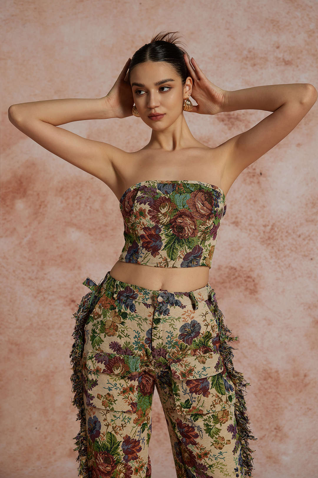 Jara Damen Zweiteiler-Set Bustier bestickte Cargo-Hose
