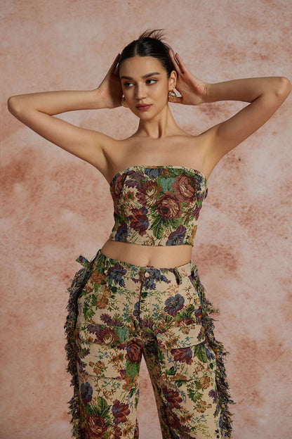 Jara Damen Zweiteiler-Set Bustier bestickte Cargo-Hose