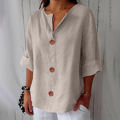 Damen Leinenbluse Lässig Beige - Norvielle