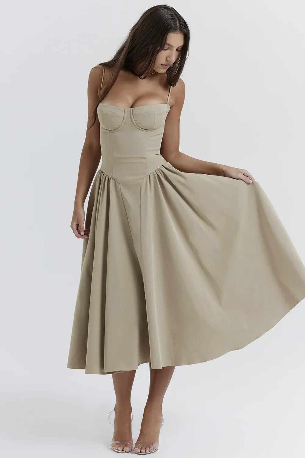 Damen Midi-Kleid Mit Korsett