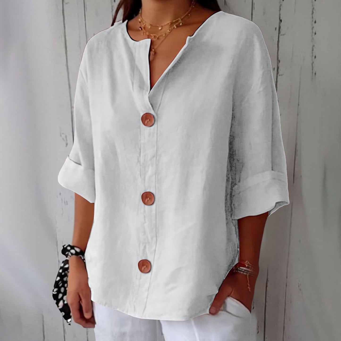 Damen Leinenbluse Lässig Beige