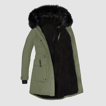 Damen Winterjacke Lang Kunstfellbesatz
