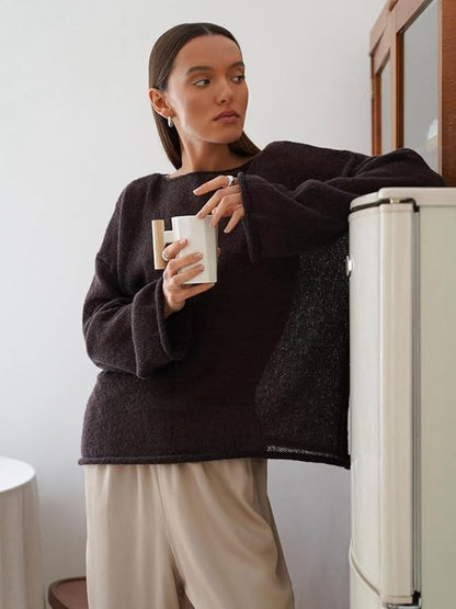 Elayne Damen Oversize Strickpullover Luftig Weite Ärmel