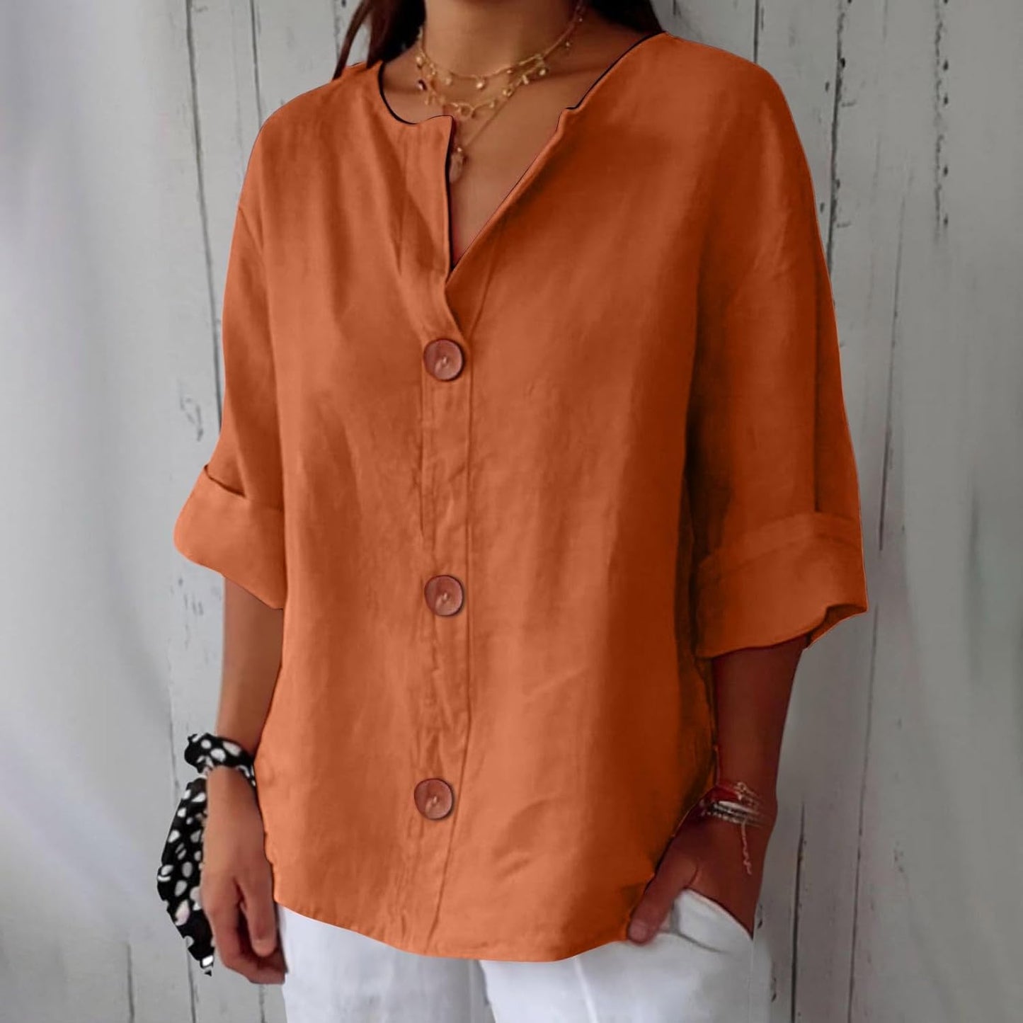 Damen Leinenbluse Lässig Beige