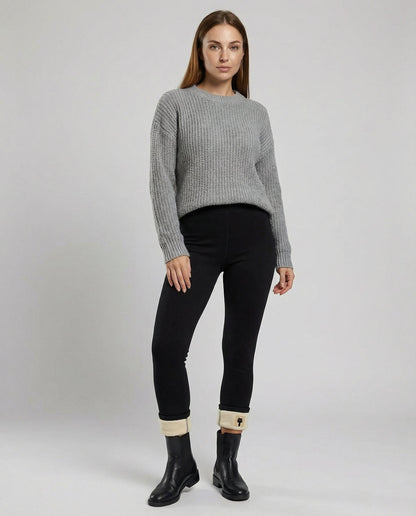 Damen Fleece Leggings Warm Schwarz - Norvielle