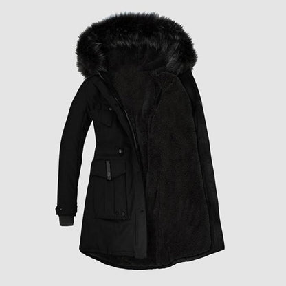 Damen Winterjacke Lang Kunstfellbesatz