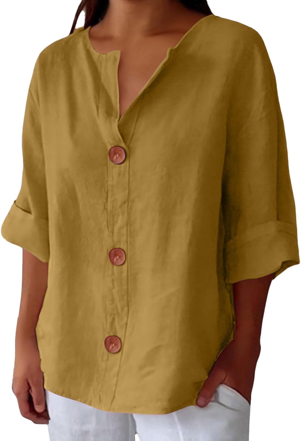 Damen Leinenbluse Lässig Beige