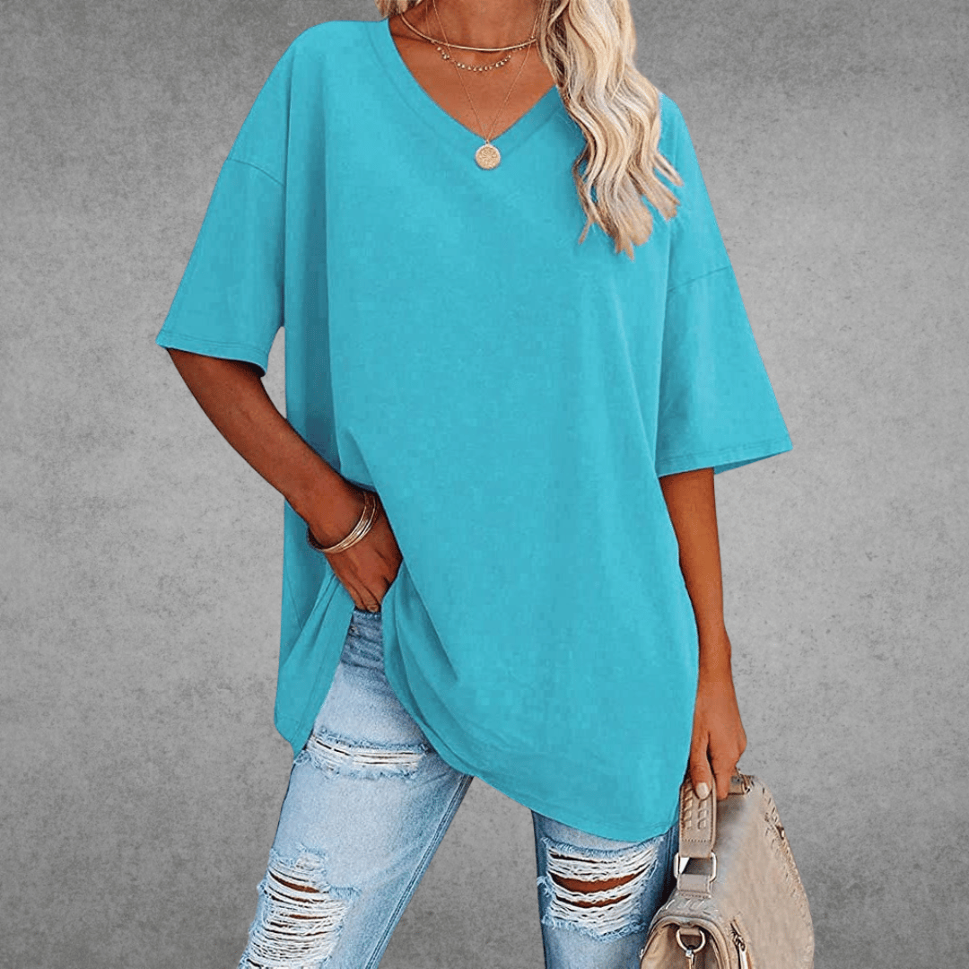 Damen Oversize T-Shirt V-Ausschnitt Lässig