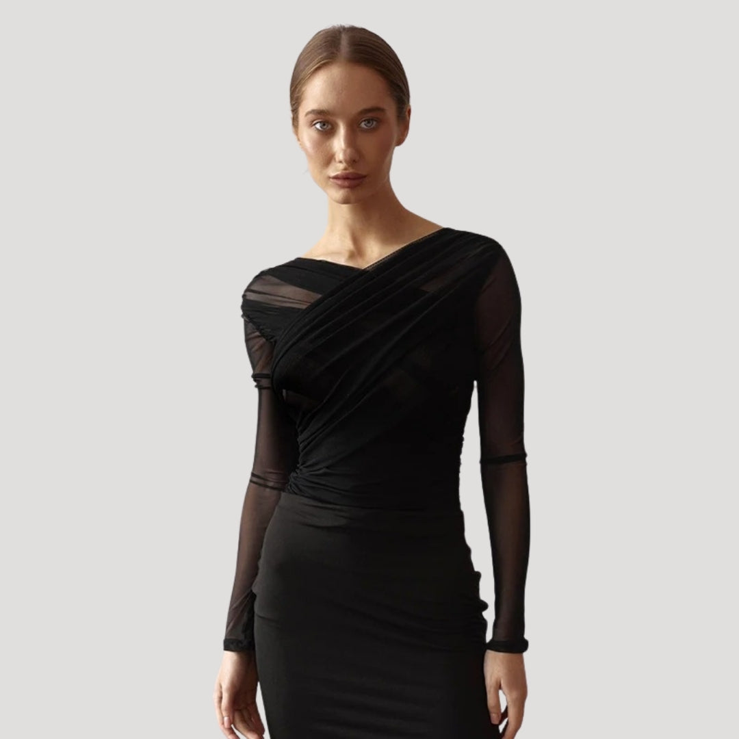 Damen Wickel-Oberteil Langarm Transparent