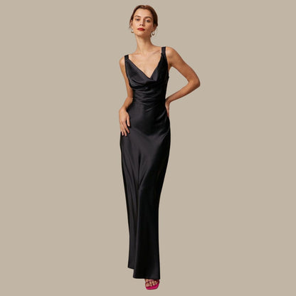 Norvielle Damen Maxikleid Satin Drapiert