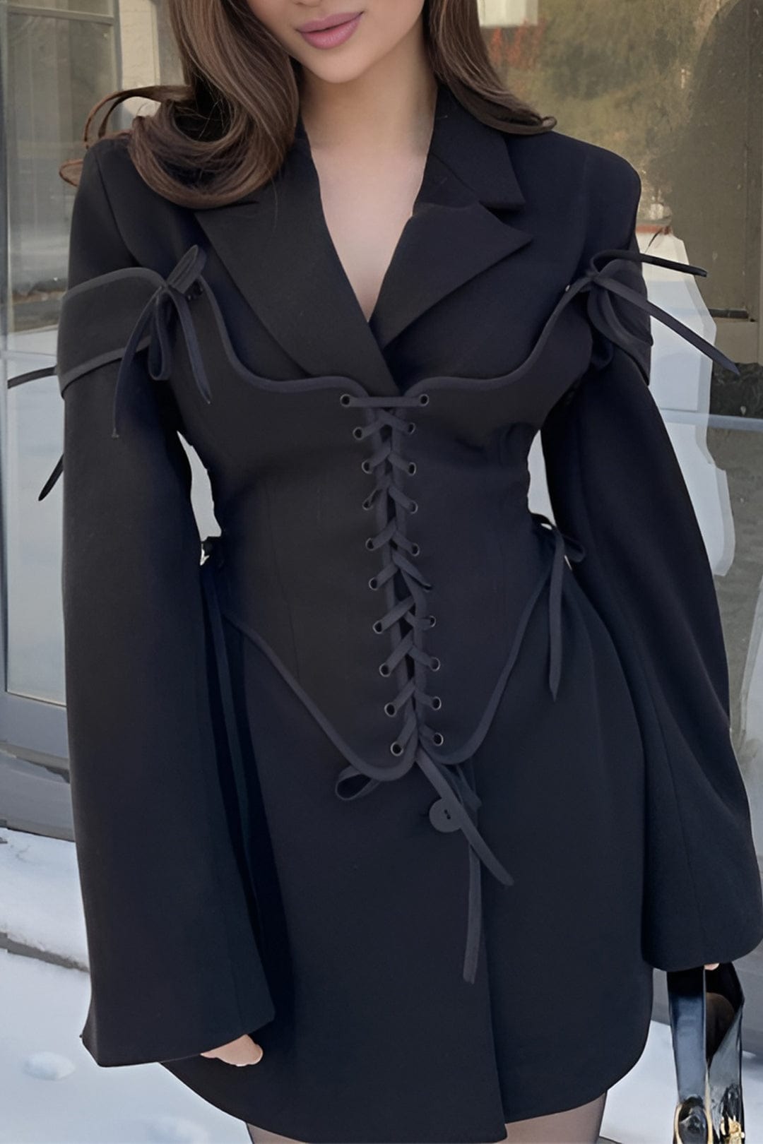 Damen Zweiteiler-Set Blazer Korsett-Schnürung
