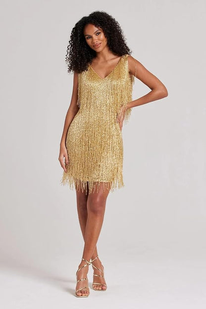 Damen Wickelkleid V-Ausschnitt Mittellang