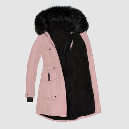 Damen Winterjacke Lang Kunstfellbesatz