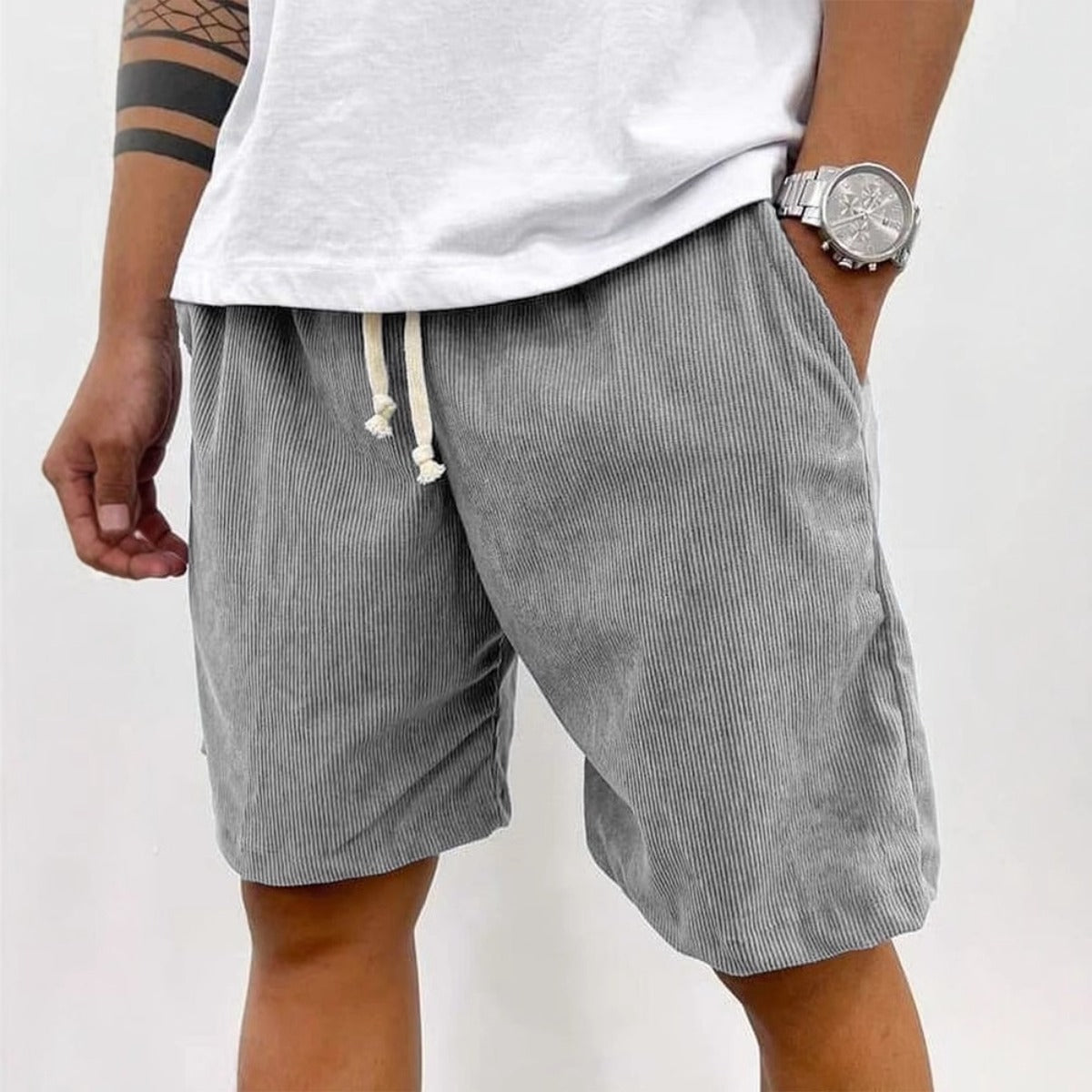 Herren Cord Shorts Kordelzug Beige - Norvielle