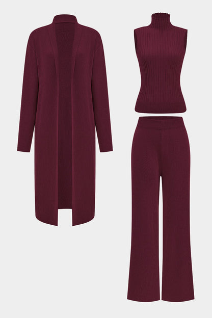 Damen Elegantes Strickset 3-teilig Gerippt - Norvielle
