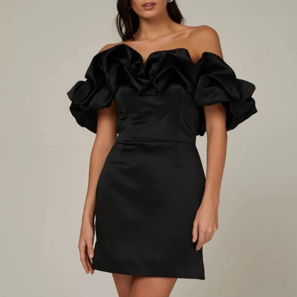 Damen Rüschenkleid Mini Hochzeitsgastkleid