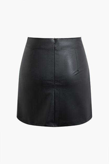 Kunstleder Minirock Damen Asymmetrisch