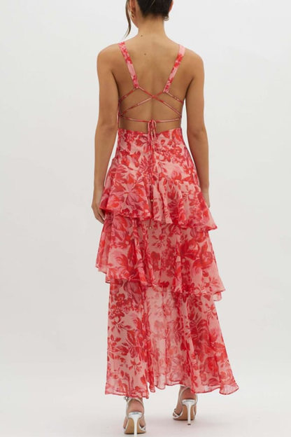 Norvielle Damen Träger Maxi-Kleid mit Rüschen