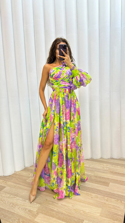 Damen Florales Einarm-Kleid Hochzeitsgäste
