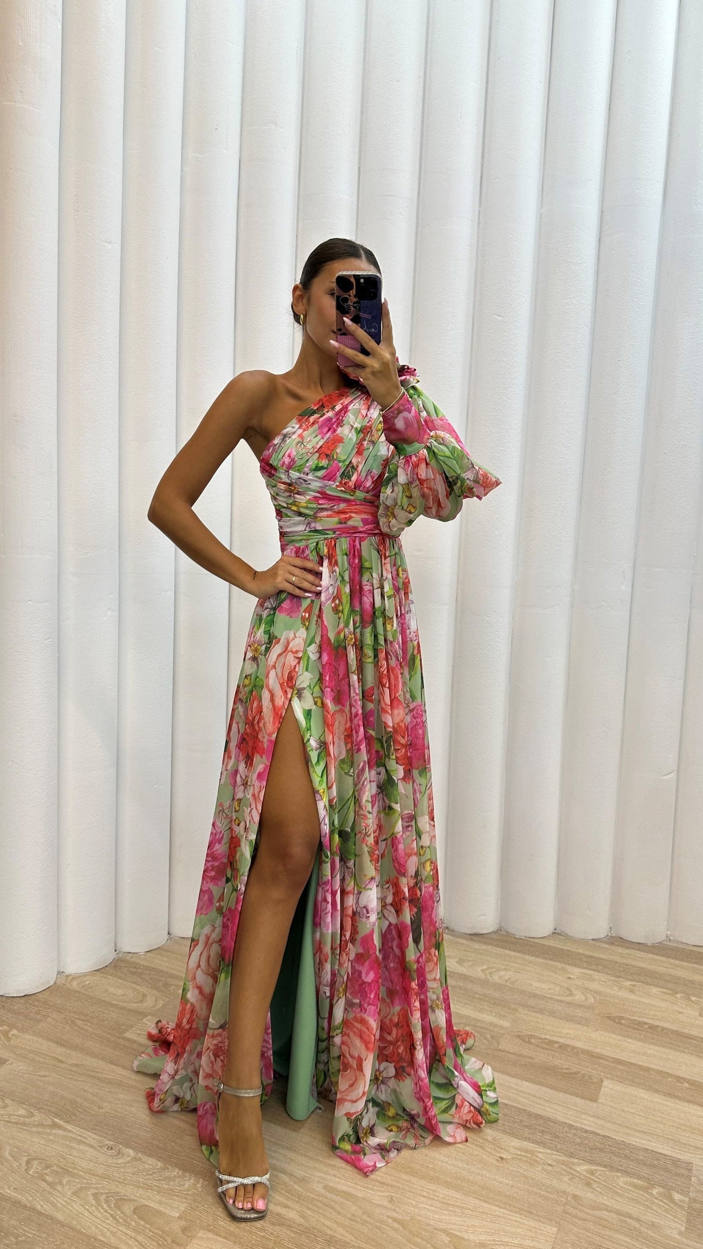 Damen Florales Einarm-Kleid Hochzeitsgäste