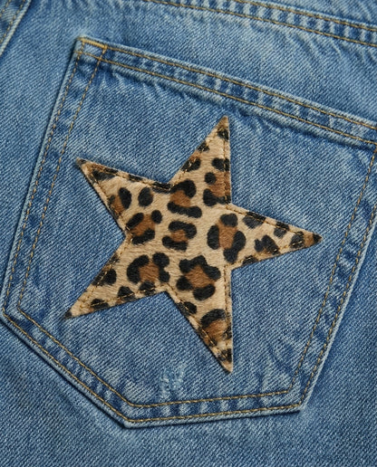 Leoparden Boyfriend Jeans Damen Retro Style