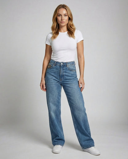 Leoparden Boyfriend Jeans Damen Retro Style - Norvielle