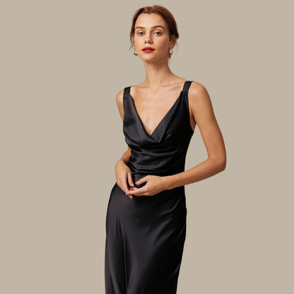 Norvielle Damen Maxikleid Satin Drapiert
