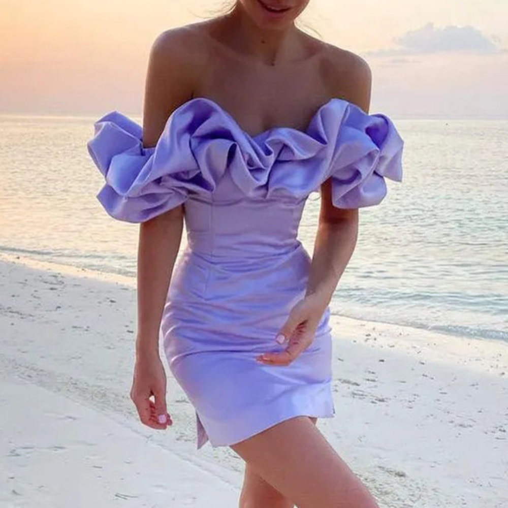 Damen Rüschenkleid Mini Hochzeitsgastkleid
