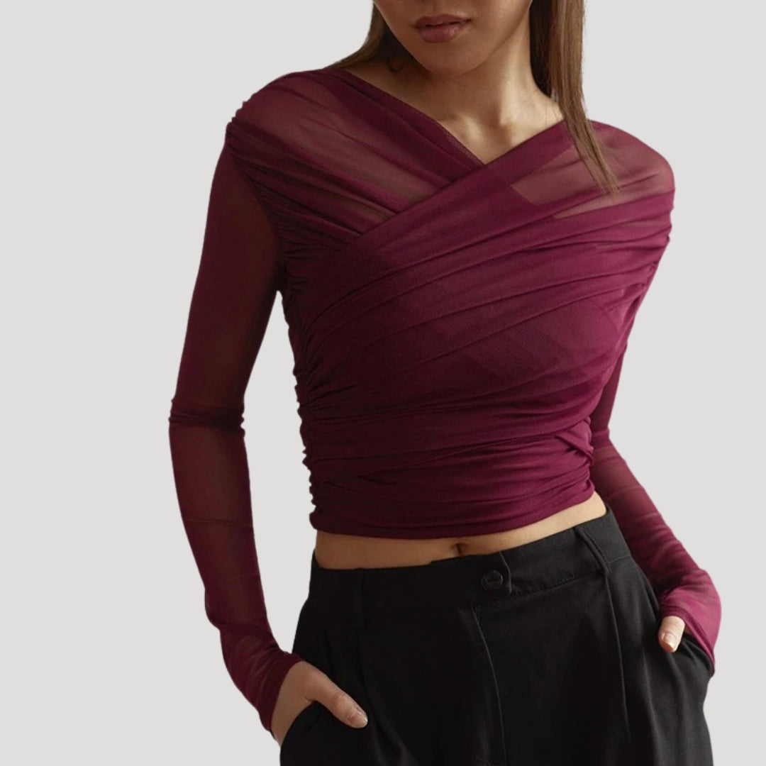 Damen Wickel-Oberteil Langarm Transparent