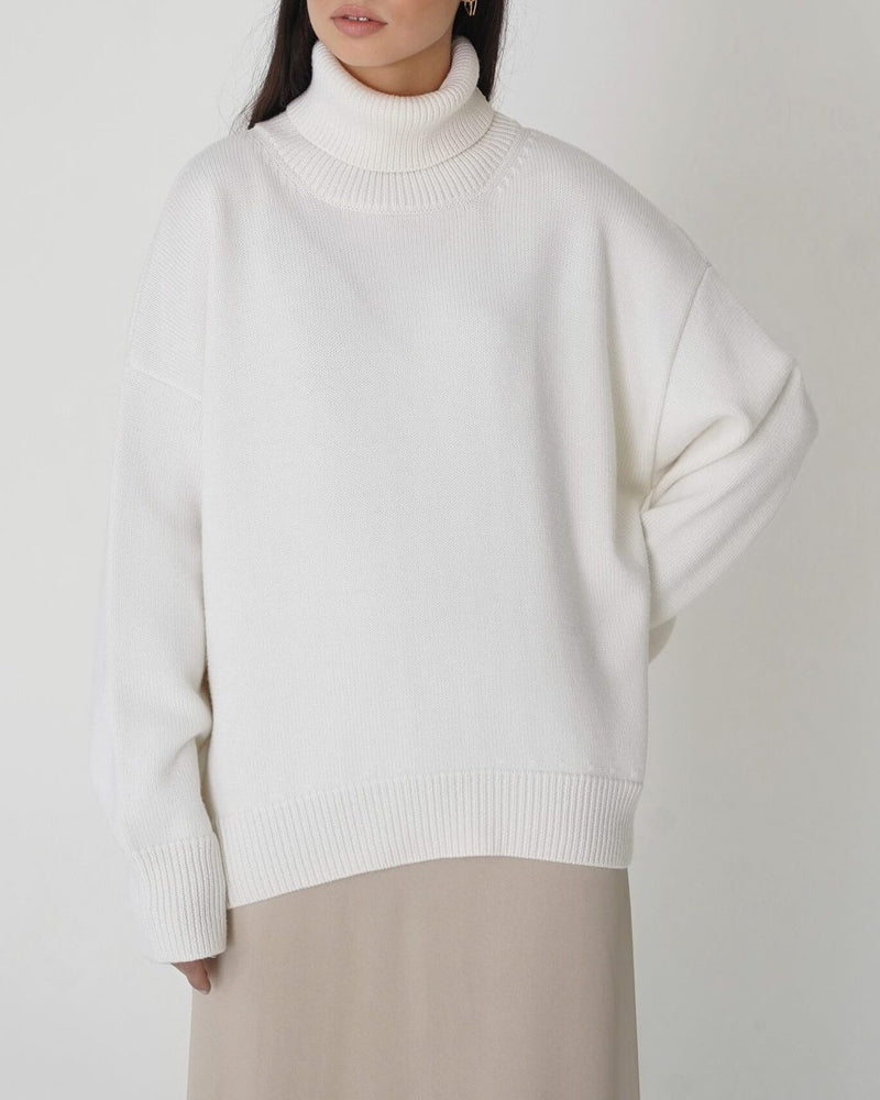 Damen Oversize Pullover Lässig Hochhalter Beige