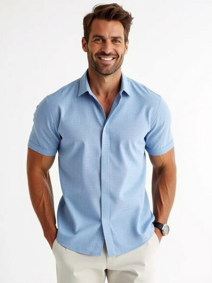 Elijah Herren Kurzarmhemd Relaxed Fit Sommerhemd Stoff Weiss