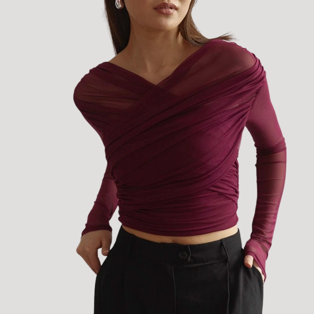Damen Wickel-Oberteil Langarm Transparent
