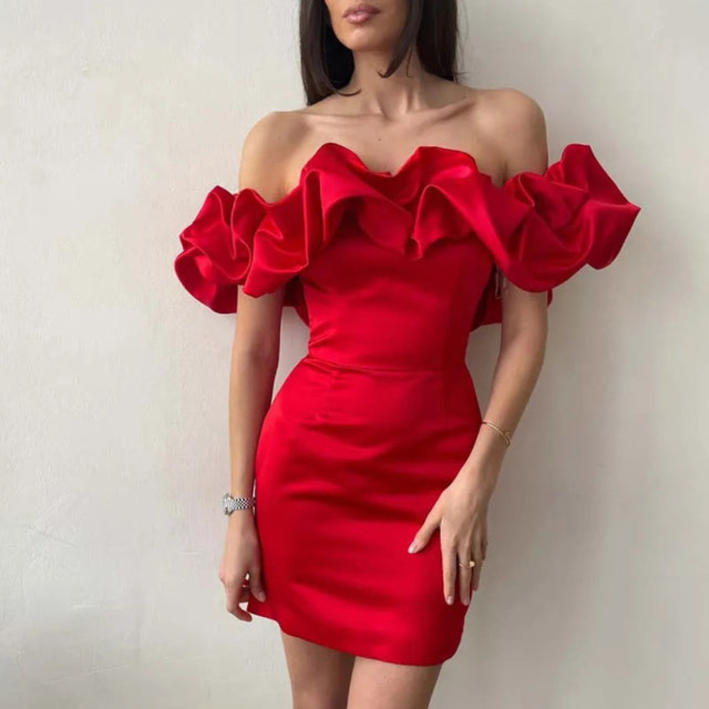 Damen Hochzeitsgastkleid Rüschen Minikleid