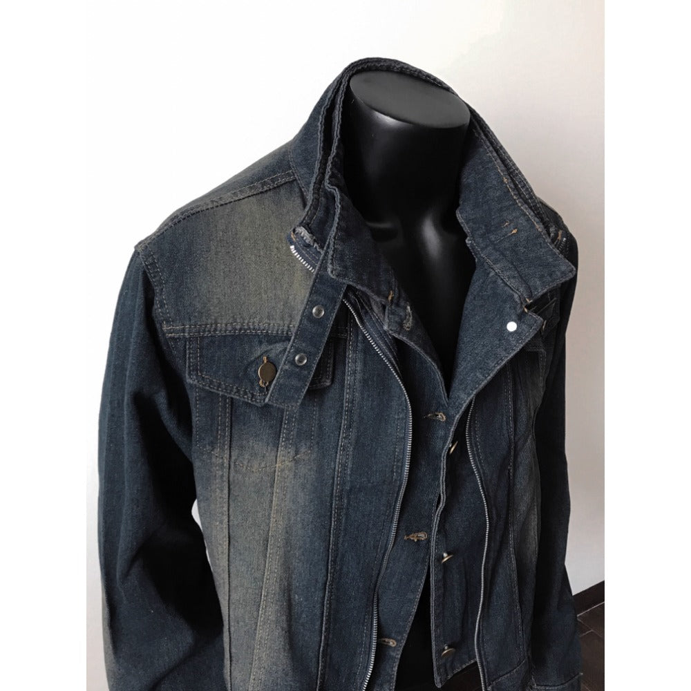 Dunkelblaue Jeansjacke Unisex Ausgefranster Saum