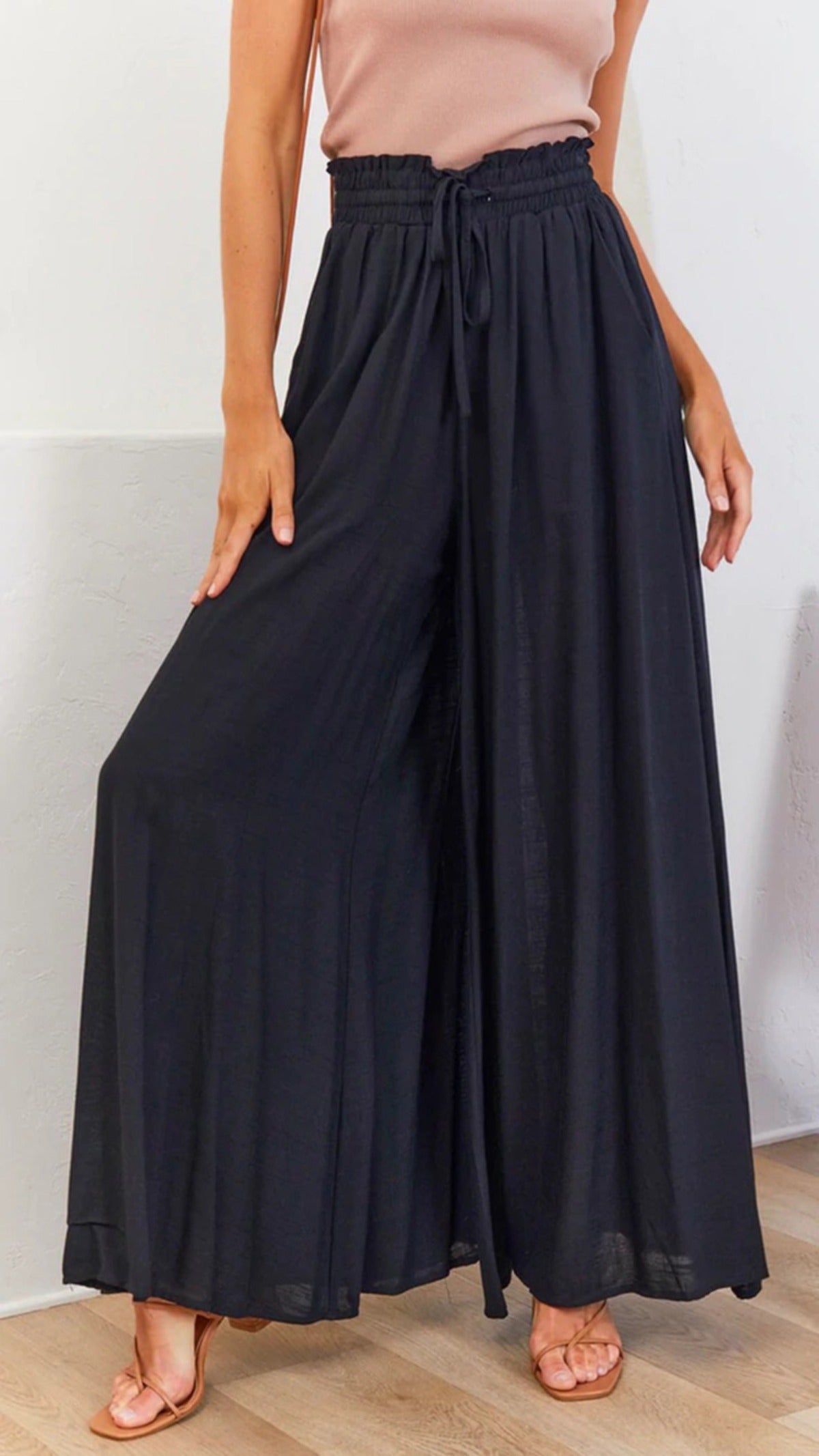 Elastischer Damen Gürtelhose Weite Bein Hohe Taille