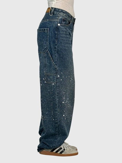 Damen Glänzende Diamant Jeanshose