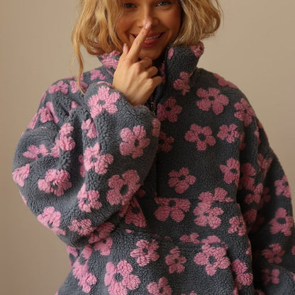 Damen Fleecejacke Varm Blumenmuster