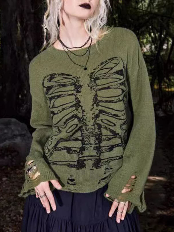 Herren Halloween-Sweater Rippverzierungen Lange Ärmel Schwarz - Norvielle
