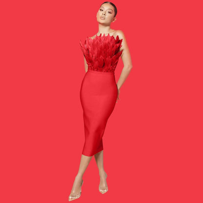 Norvielle Damen Tube--Kleid Federbesatz Elegantes Kleid
