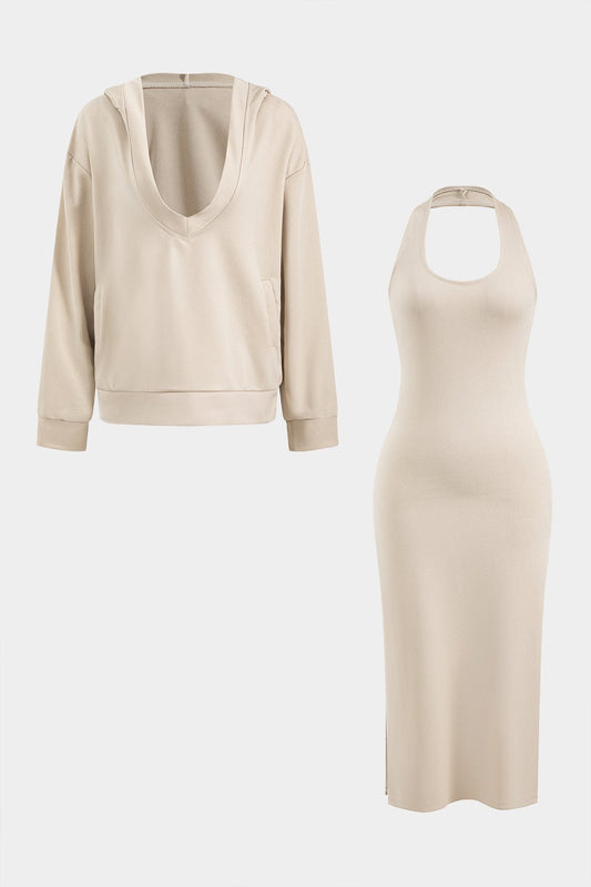 Amira Damen Bodycon Midikleid mit Kapuzenpullover - Norvielle