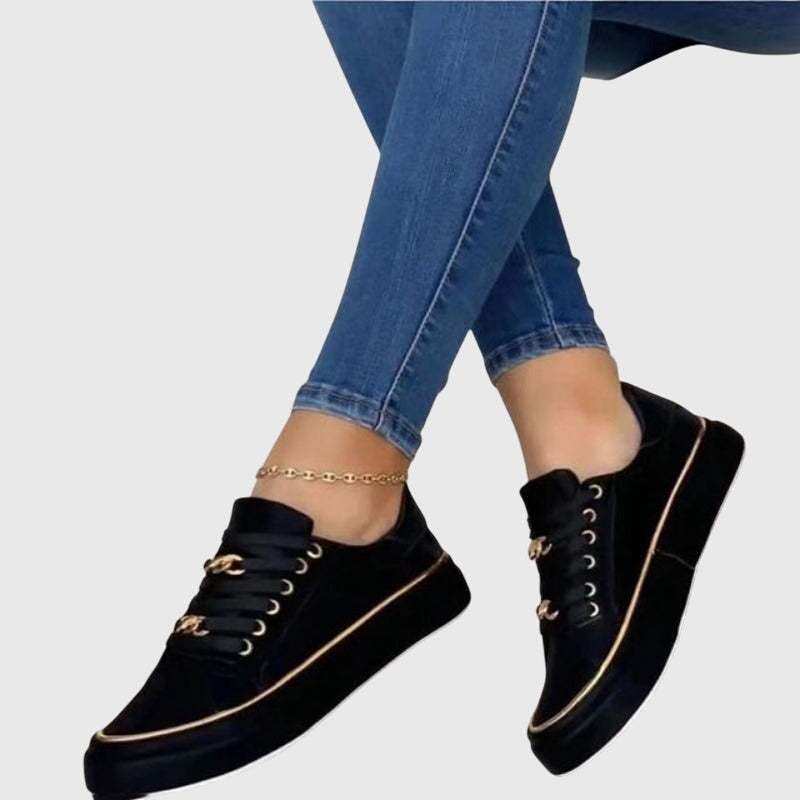 Damen Schnürsneaker Samt Lässig Beige